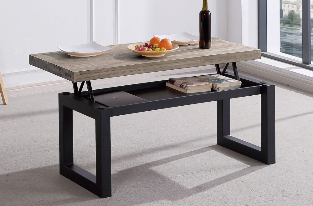 Mesa Centro Elevable Loft 120 X 60 Cm Roble  American / Negro.