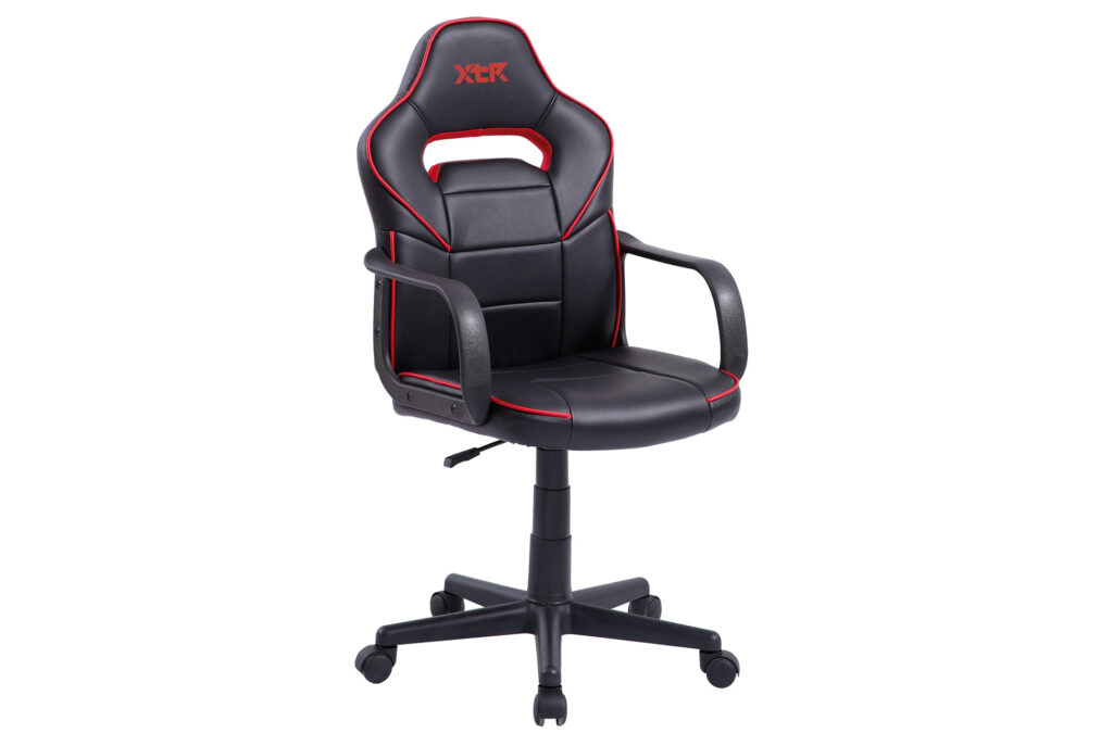 Sillón giratorio Xtr Junior símil piel negro – Detalles en Rojo