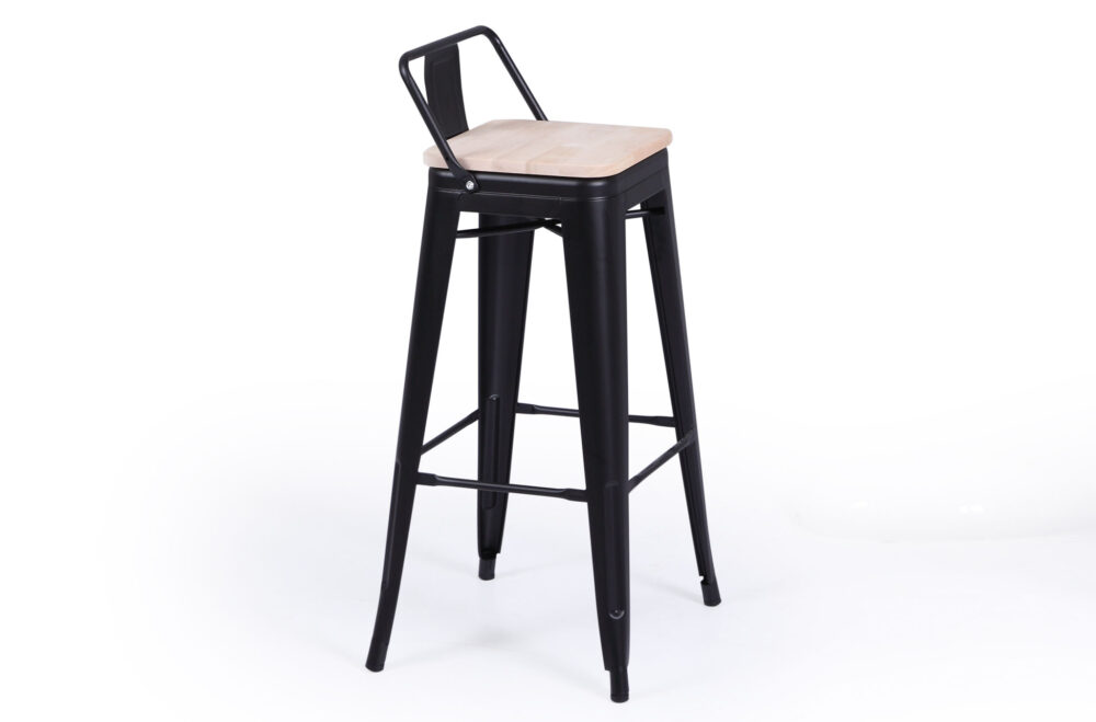 Taburete Alto Tolix Negro Asiento Madera Roble Nordish.