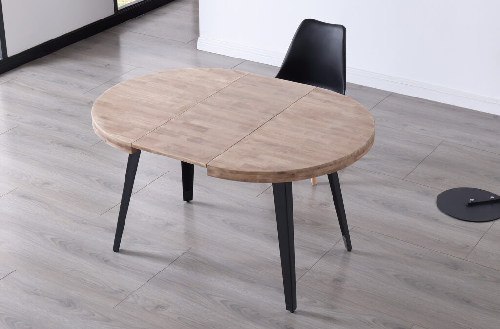 Mesa comedor redonda extensible Berg roble Honey / negro 100 – 140 – 180 cm