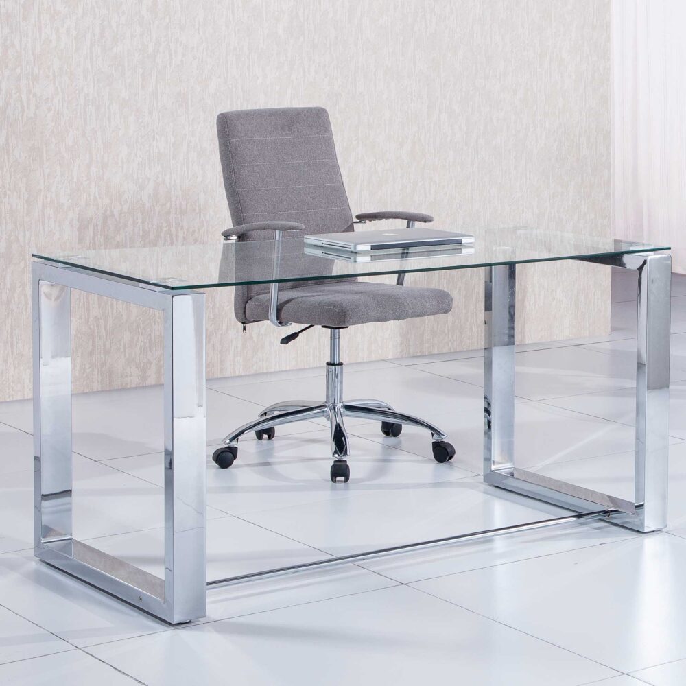 Mesa Despacho Office 140 X 70 Cm Patas Cromo / Cristal Templado