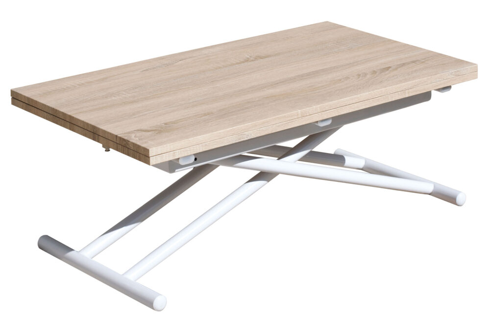 Mesa Centro Elevable Y Extensible Up - Down Blanco / Roble 100 X 50 Cm