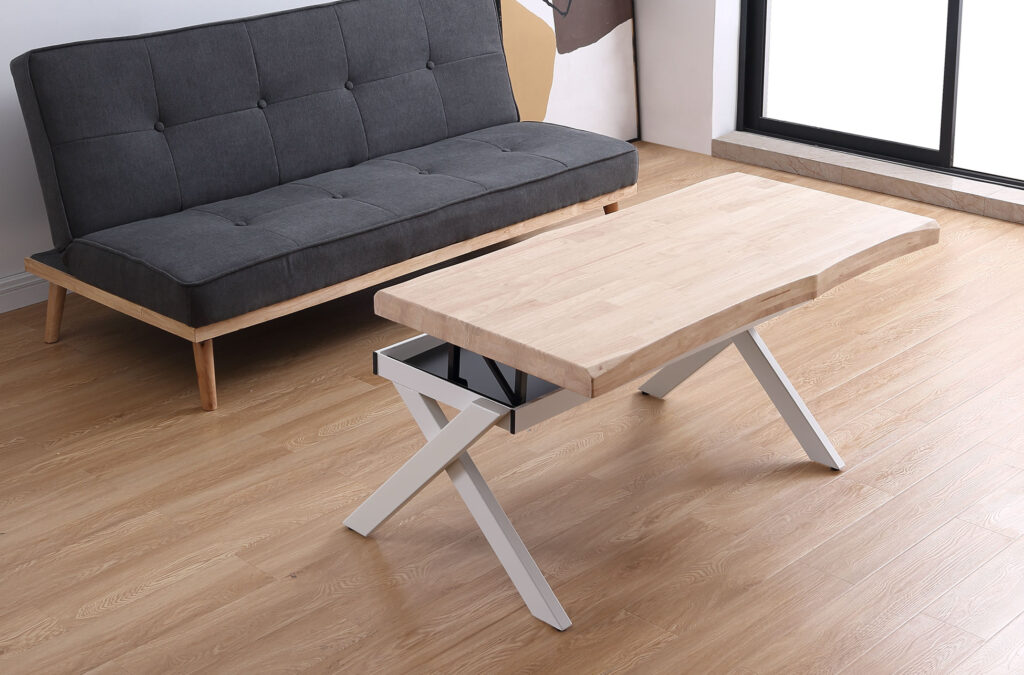 Mesa centro elevable Xena tapa con forma roble Nordish / blanco