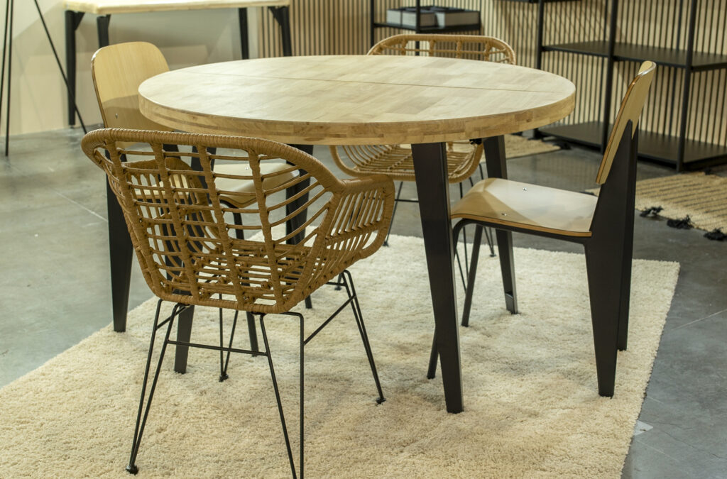 Mesa comedor redonda extensible Berg roble Nordish / negro 120 – 160 – 200 cm
