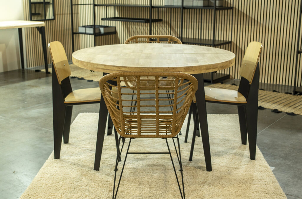 Mesa comedor redonda extensible Berg roble Nordish / negro 120 – 160 – 200 cm