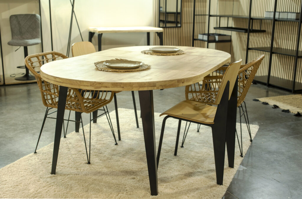 Mesa comedor redonda extensible Berg roble Nordish / negro 120 – 160 – 200 cm