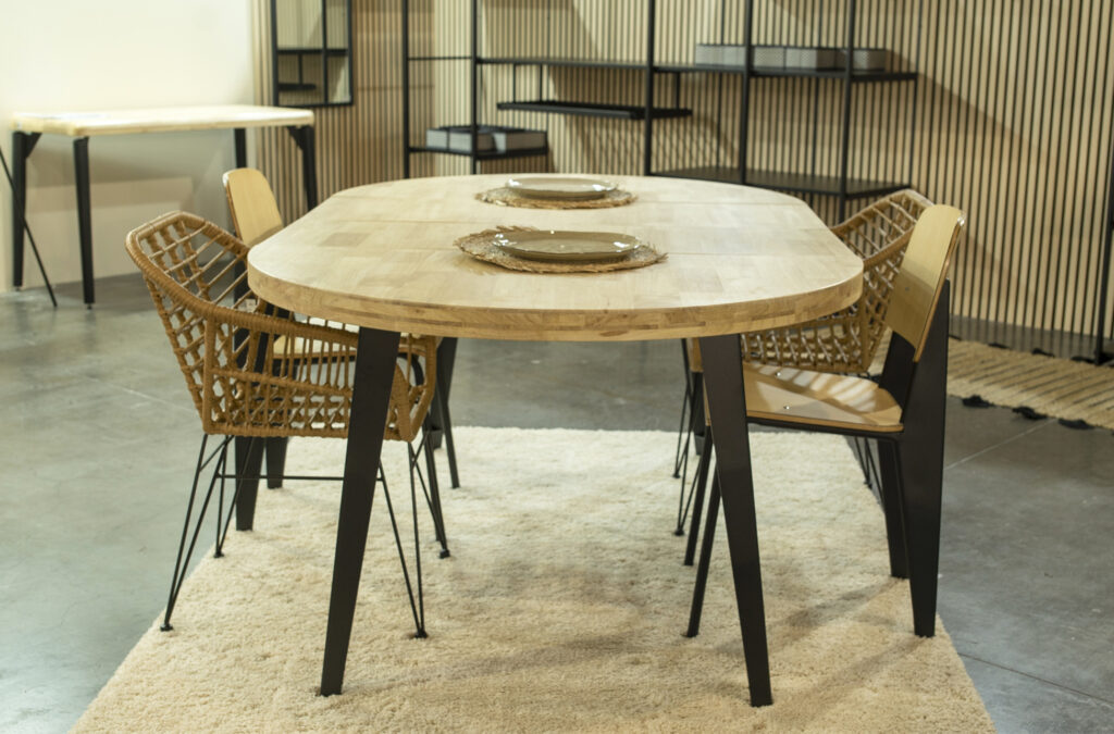 Mesa comedor redonda extensible Berg roble Nordish / negro 120 – 160 – 200 cm