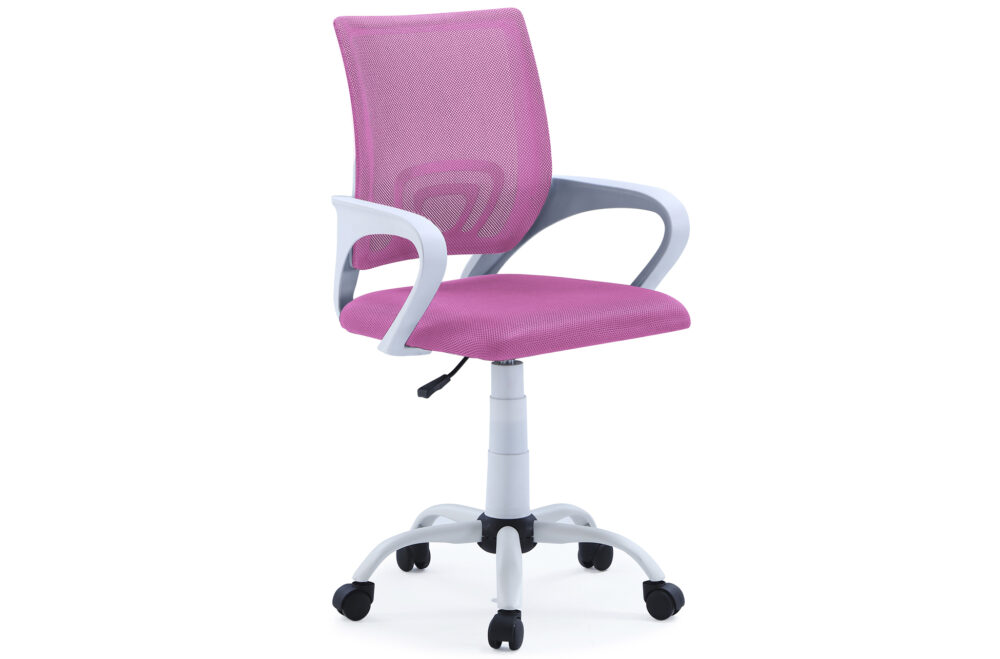 SILLA GIRATORIA LINE RED TRANSPIRABLE ROSA ESTRUCTURA BLANCA.