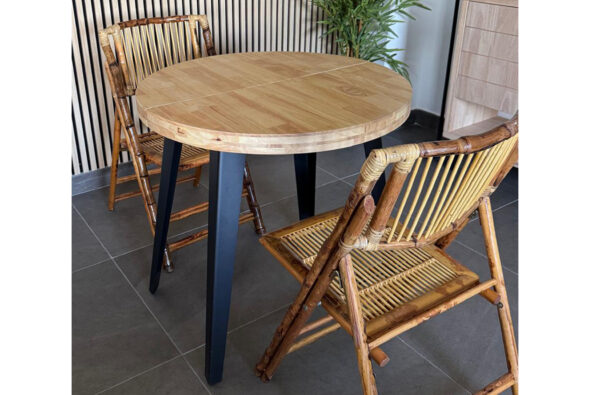 MESA COMEDOR REDONDA EXTENSIBLE BERG 80 - 120 - 160 CM ROBLE NORDISH / NEGRO. - Imagen 3