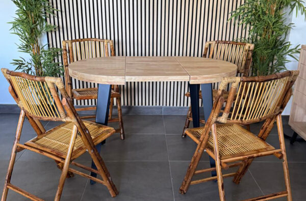 MESA COMEDOR REDONDA EXTENSIBLE BERG 80 - 120 - 160 CM ROBLE NORDISH / NEGRO. - Imagen 4