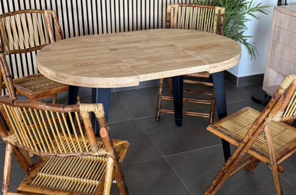 MESA COMEDOR REDONDA EXTENSIBLE BERG 80 - 120 - 160 CM ROBLE NORDISH / NEGRO. - Imagen 5