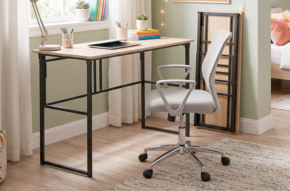 Mesa de estudio plegable en roble y negro