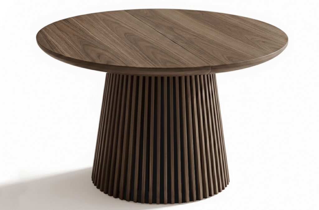 Mesa de comedor redonda extensible Keanu en nogal