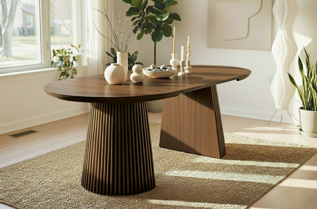 Mesa de comedor redonda extensible Keanu en nogal