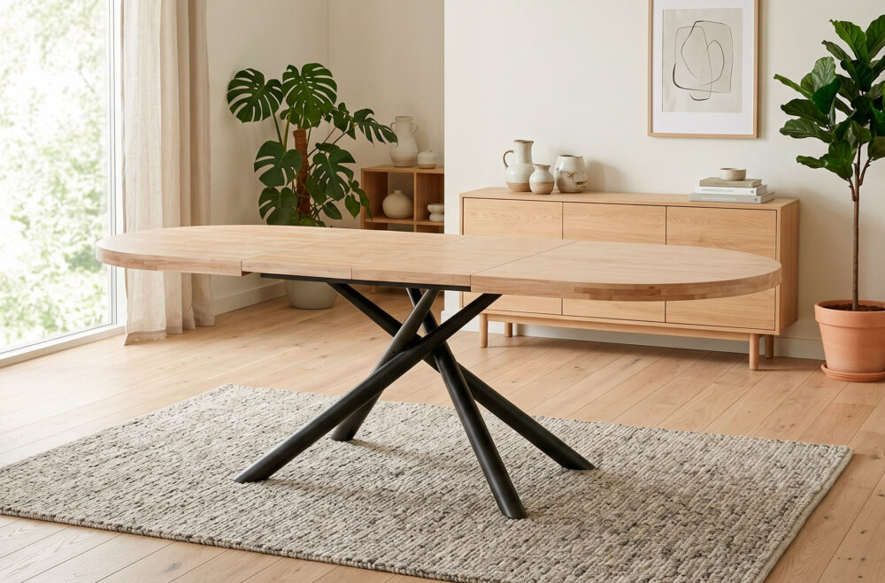Mesa de comedor extensible Senda en roble Nordish y negro