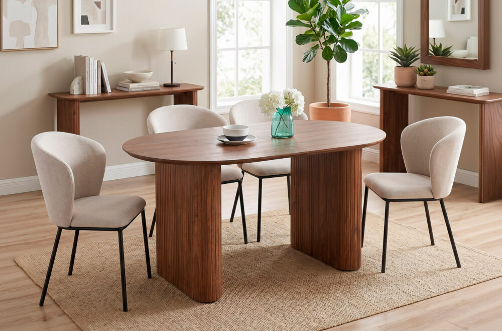 Mesa de comedor ovalada extensible Pietra en nogal