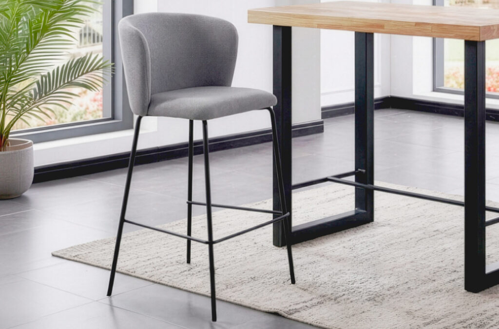 Taburete alto tapizado Margot 75 cm en tejido gris
