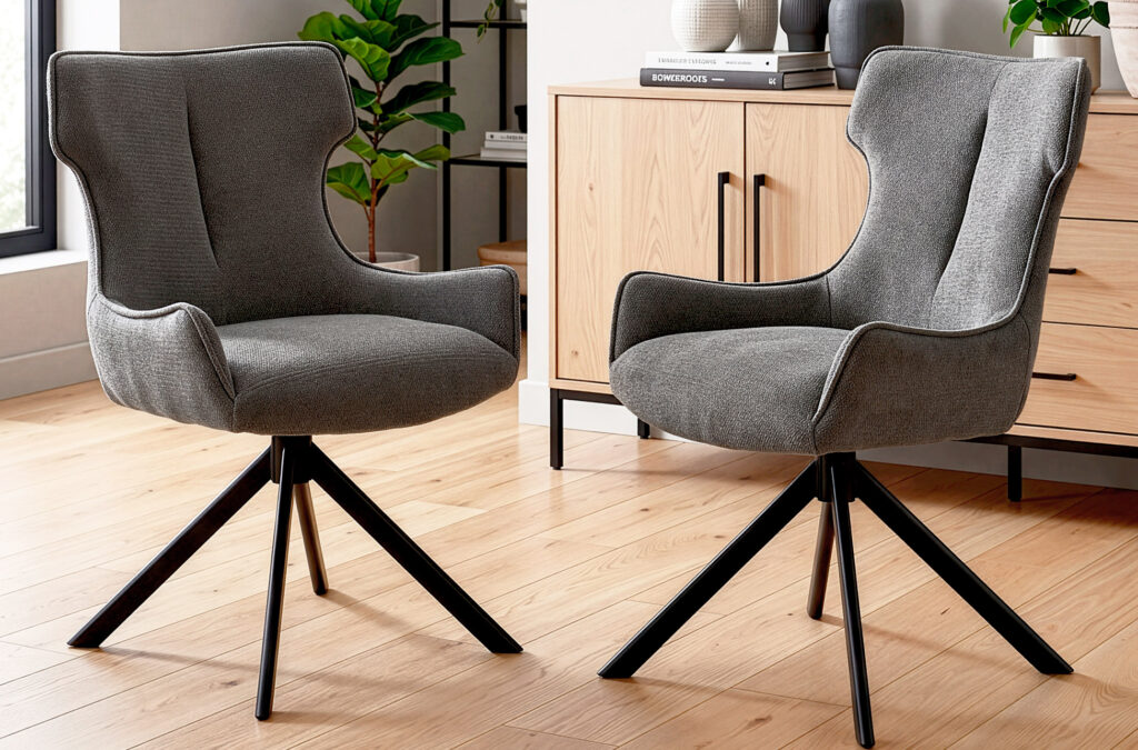 Silla de comedor giratoria Robert en tejido gris