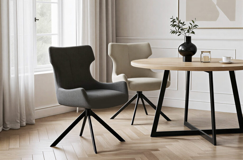 Silla de comedor giratoria Robert en tejido gris