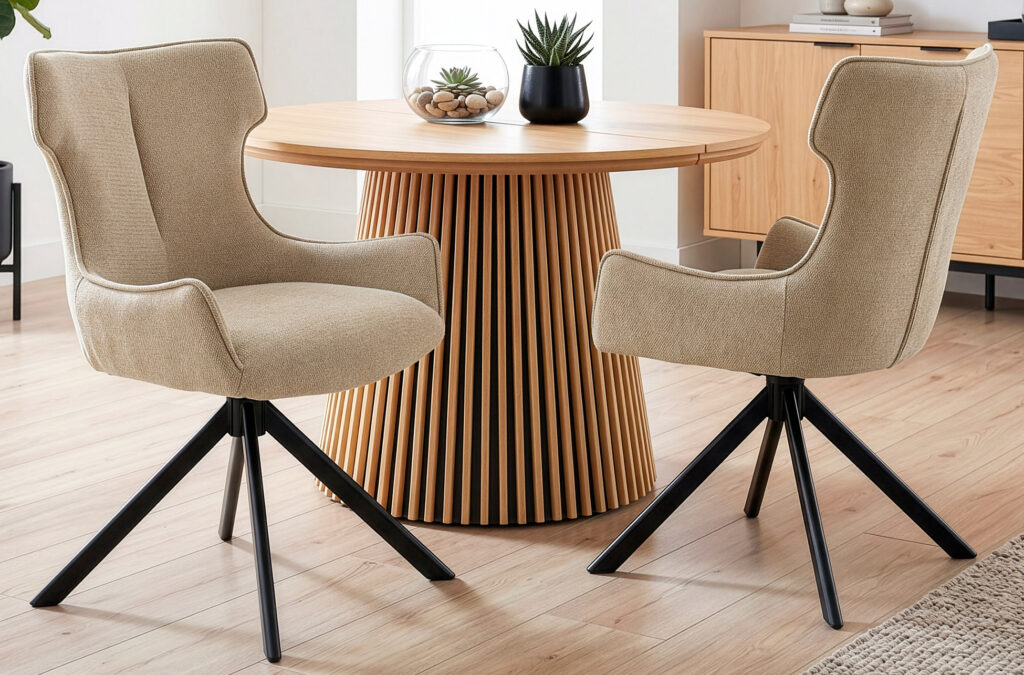 Silla de comedor giratoria Robert en tejido beige