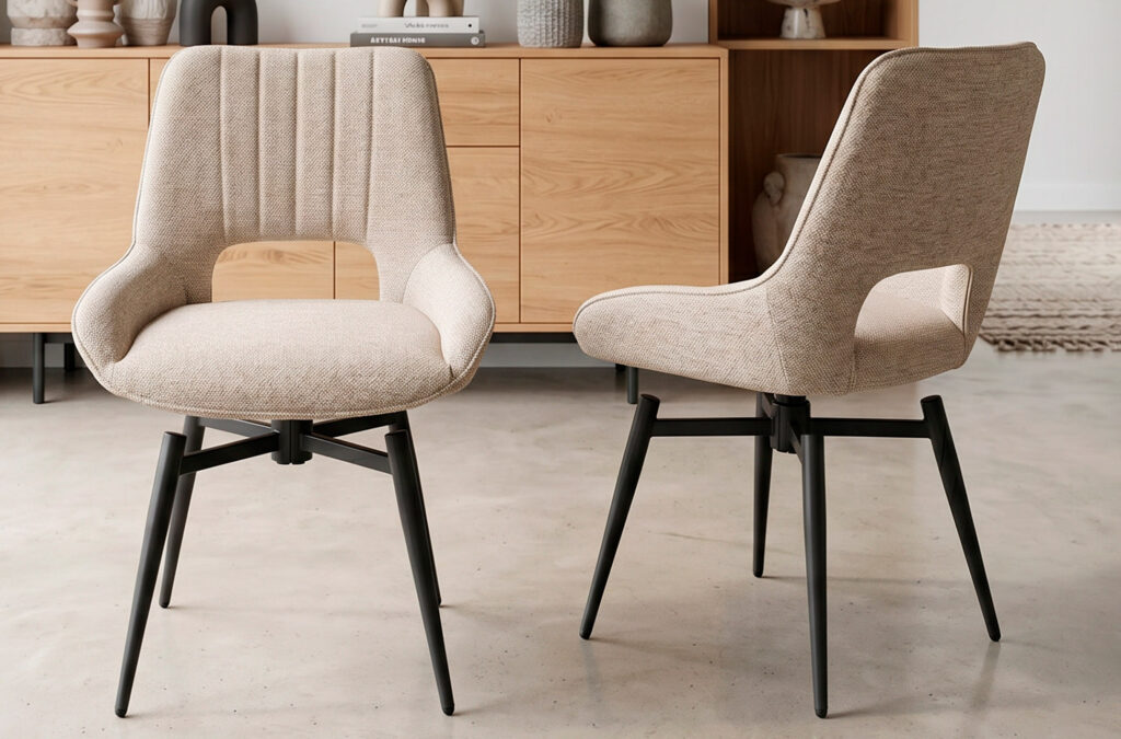 Silla de comedor giratoria Dara en tejido beige