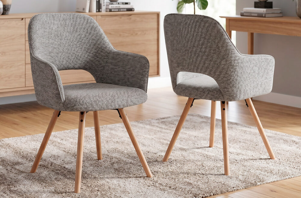 Silla de comedor giratoria Rimor en tejido gris