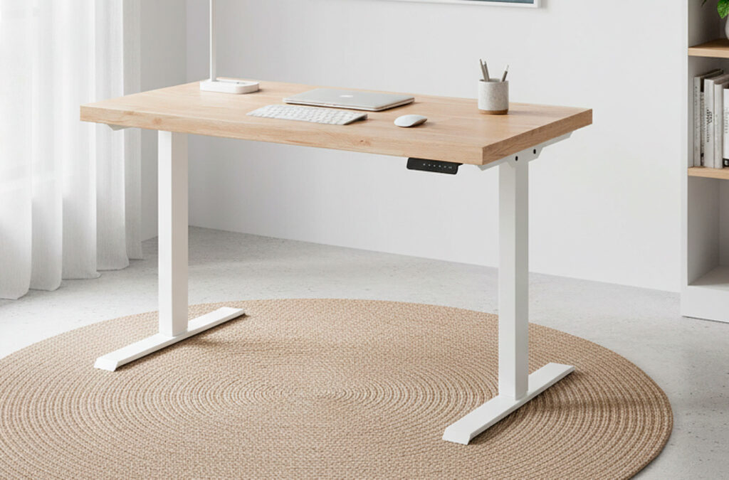 Mesa de escritorio elevable motorizada Stand en roble Nordish y blanco