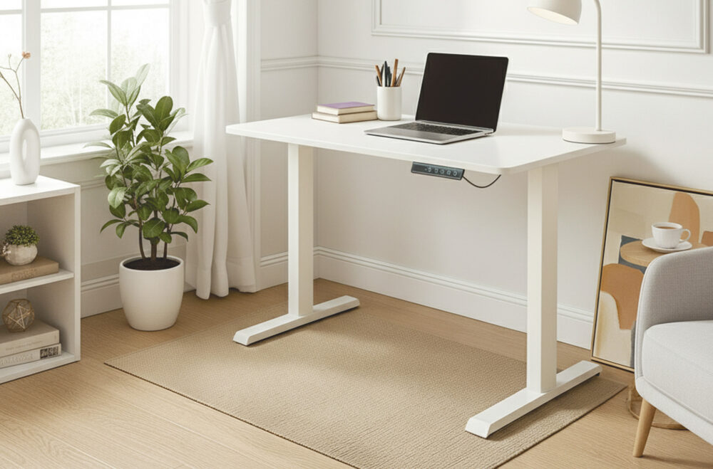 Mesa de estudio elevable motorizada blanca