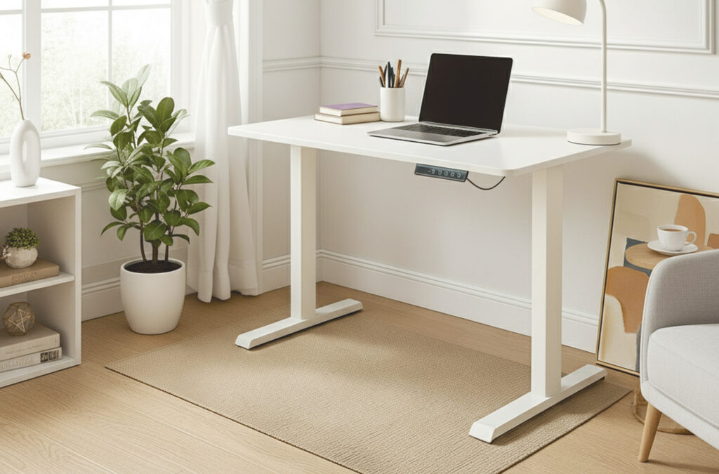 Mesa de estudio elevable motorizada blanca