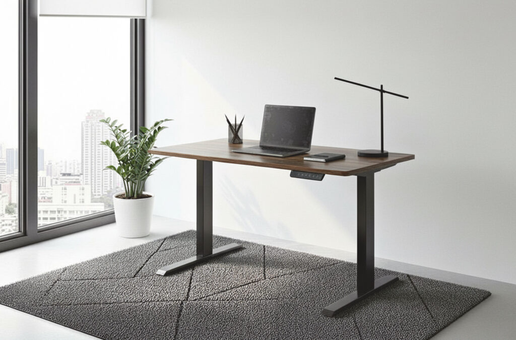 Mesa de estudio elevable motorizada en nogal y negro