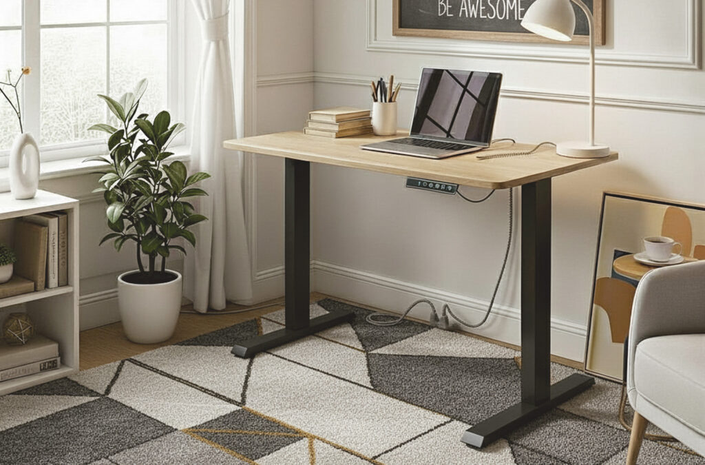 Mesa de estudio elevable motorizada en roble y negro