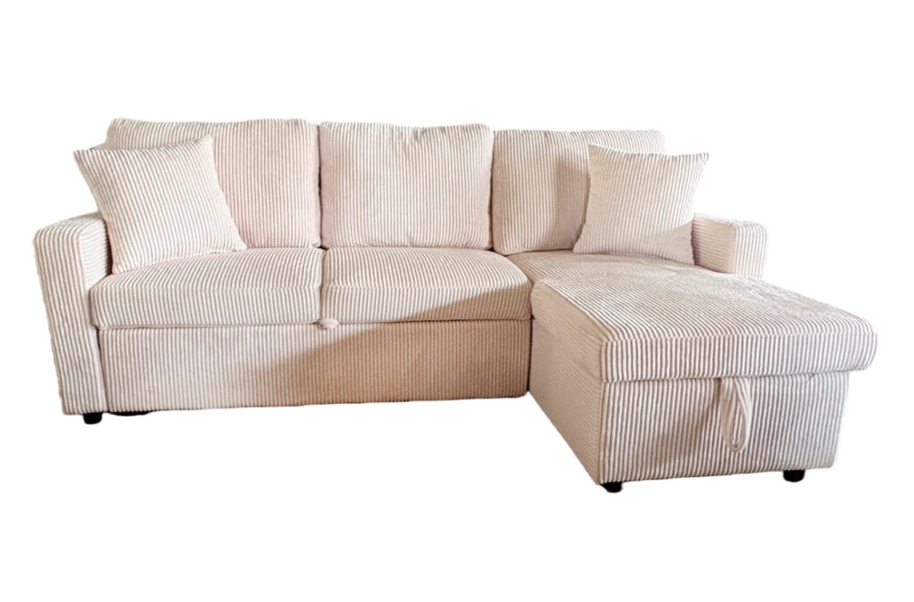 Sofá cama chaise longue con arcón en pana crema