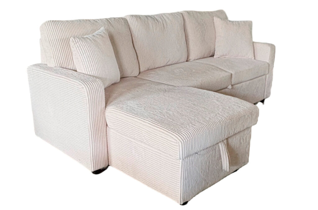 Sofá cama chaise longue con arcón en pana crema