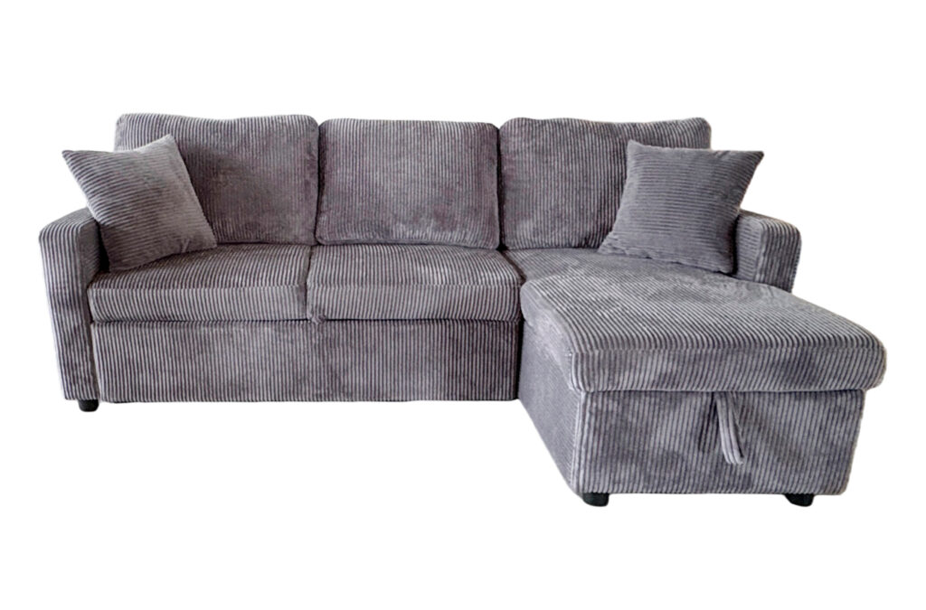 Sofá cama chaise longue con arcón en pana gris