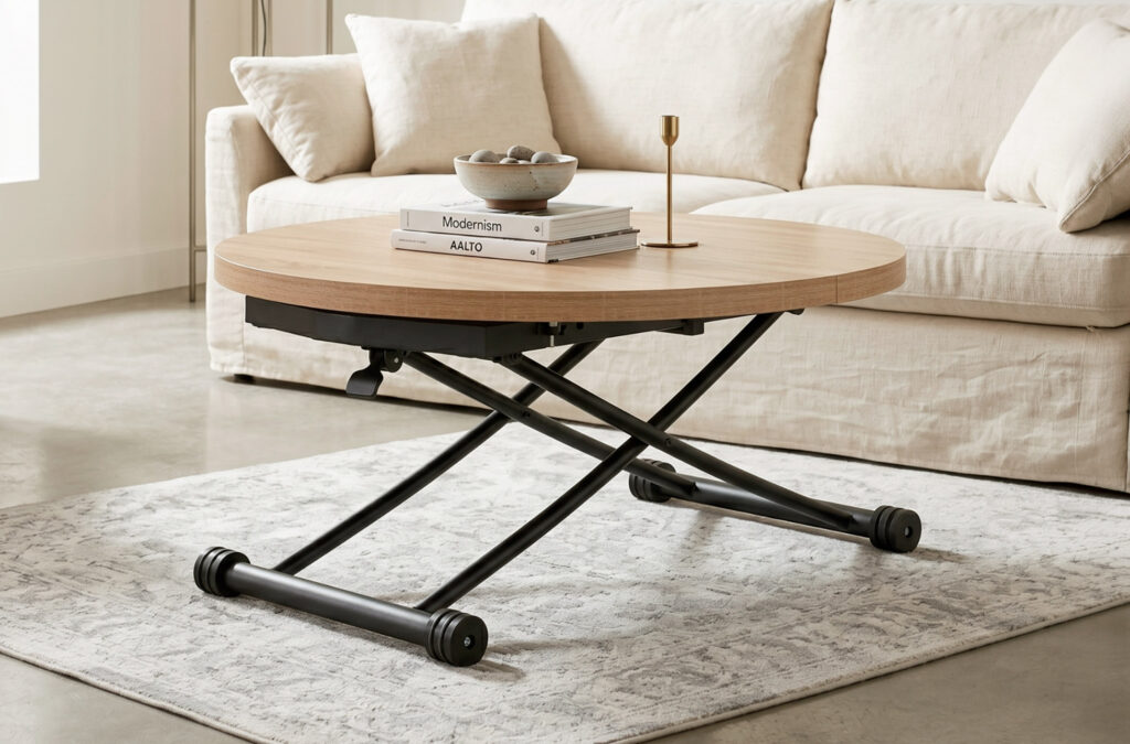 Mesa de centro elevable y extensible Gaga en roble y negro
