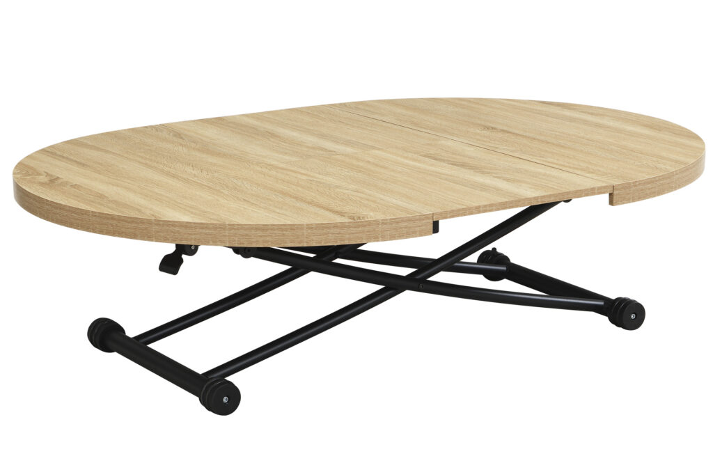Mesa de centro elevable y extensible Gaga en roble y negro