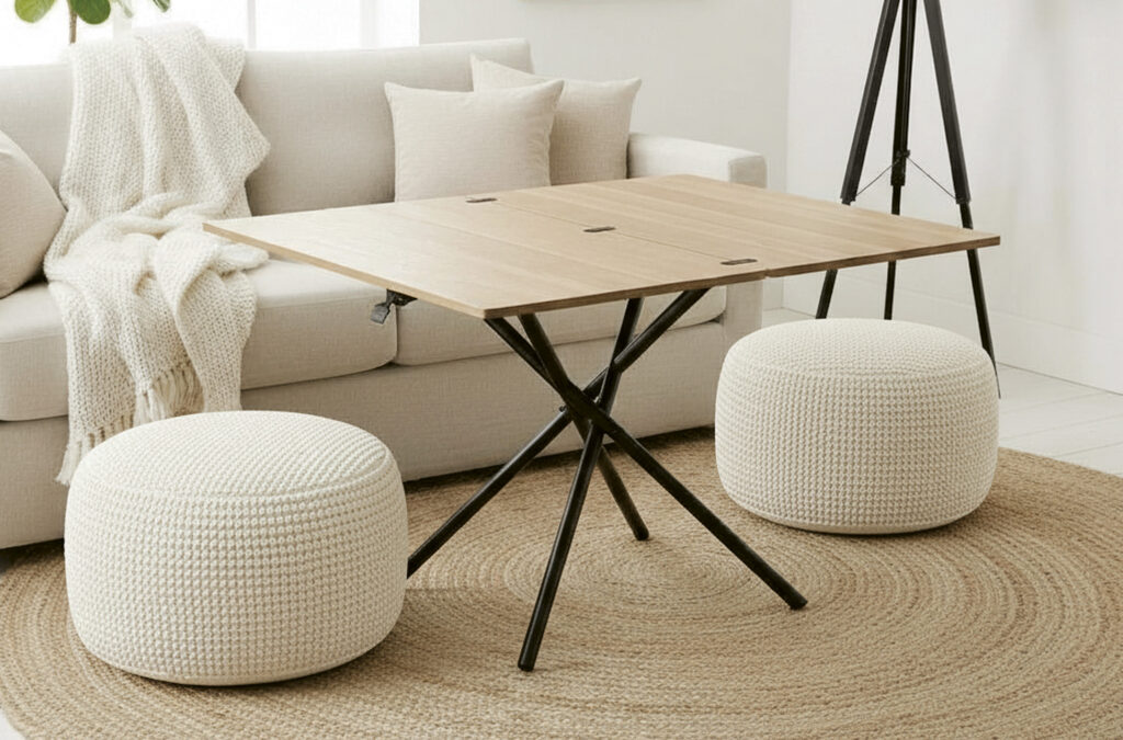 Mesa de centro elevable y extensible Katy en roble y negro