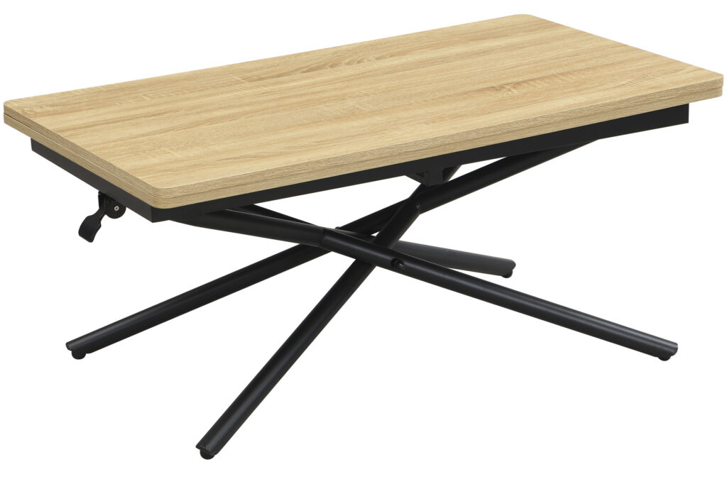 Mesa de centro elevable y extensible Katy en roble y negro