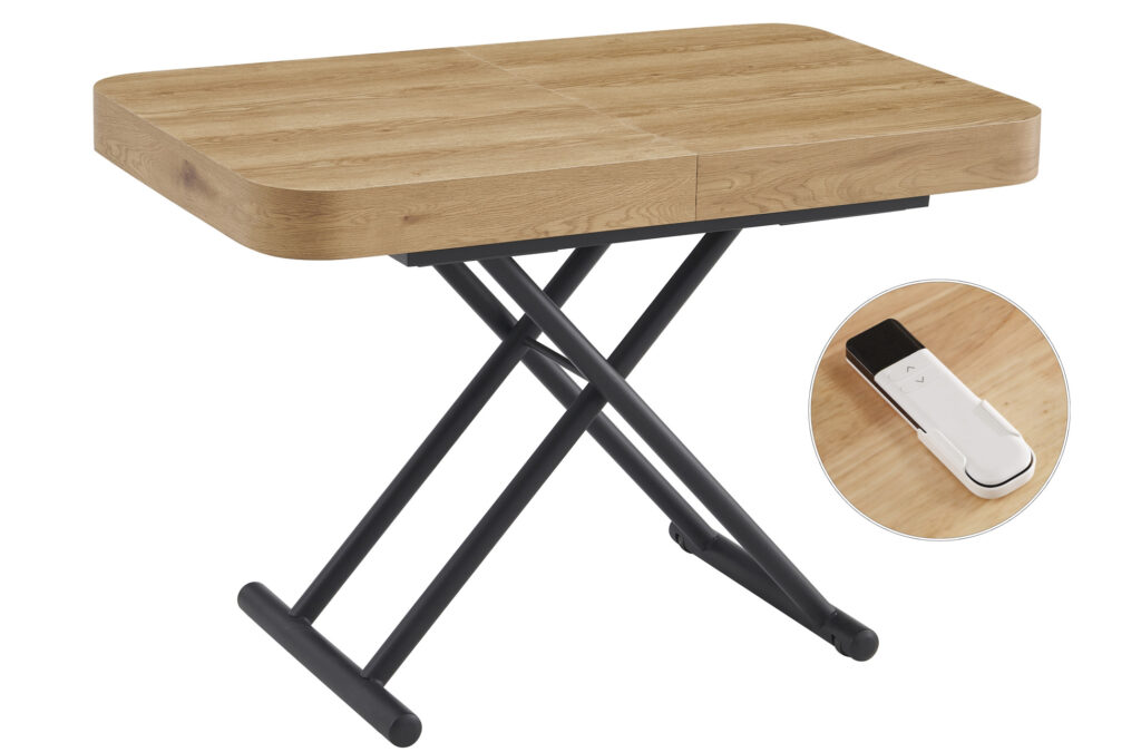 Mesa de centro elevable y extensible Turín con elevación eléctrica, roble y negro