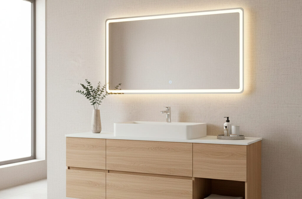 Espejo de pared con iluminación LED resistente al agua