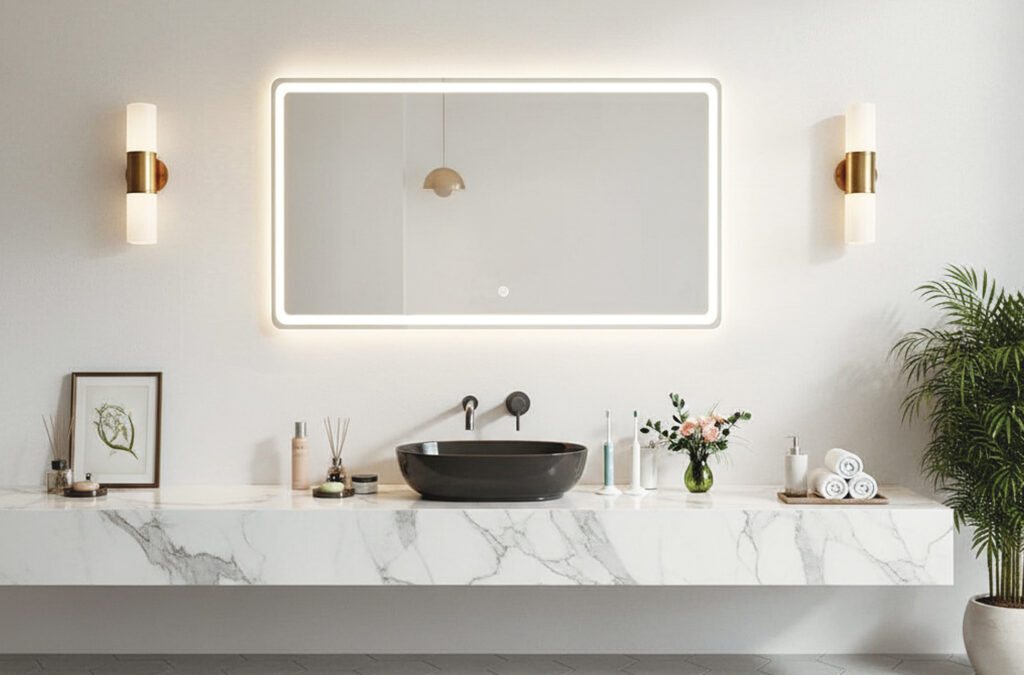 Espejo de pared con iluminación LED resistente al agua