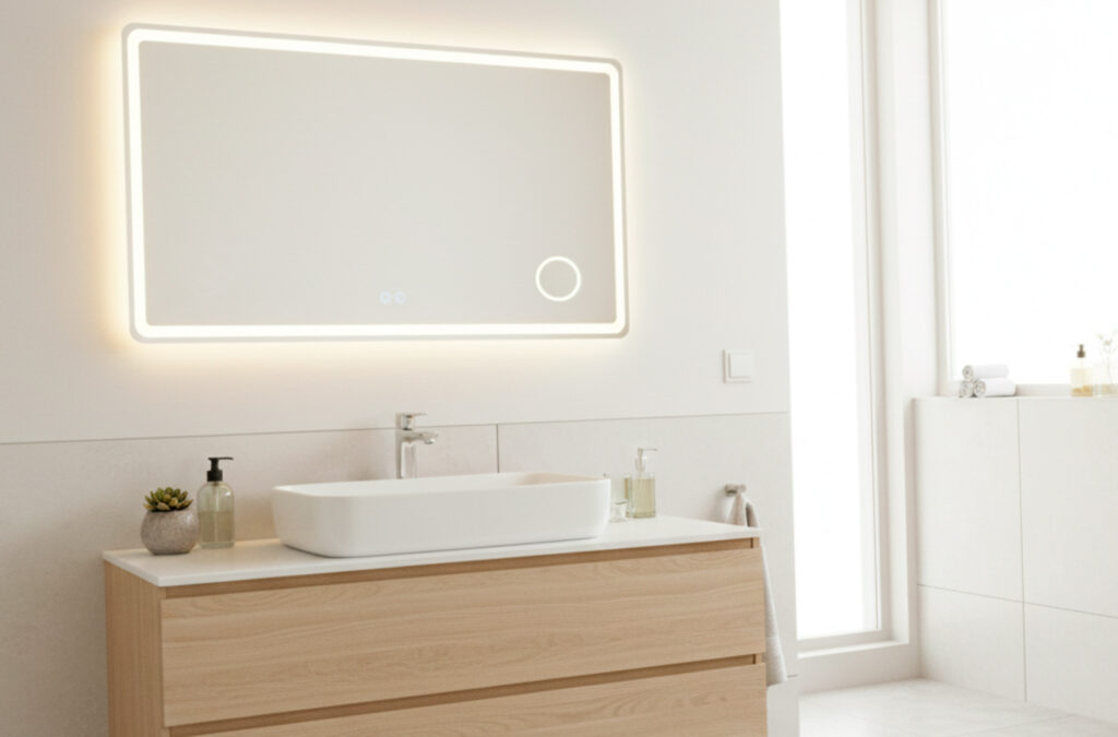 Espejo de pared con iluminación LED y lupa de aumento