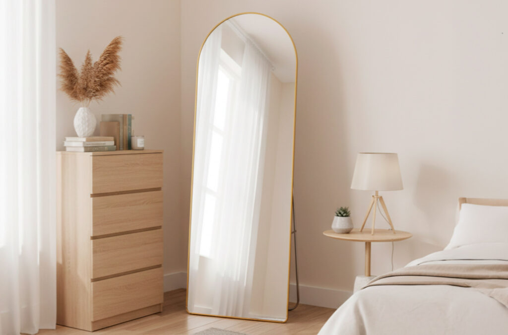Espejo Golden dorado con arco superior, de pie o de pared