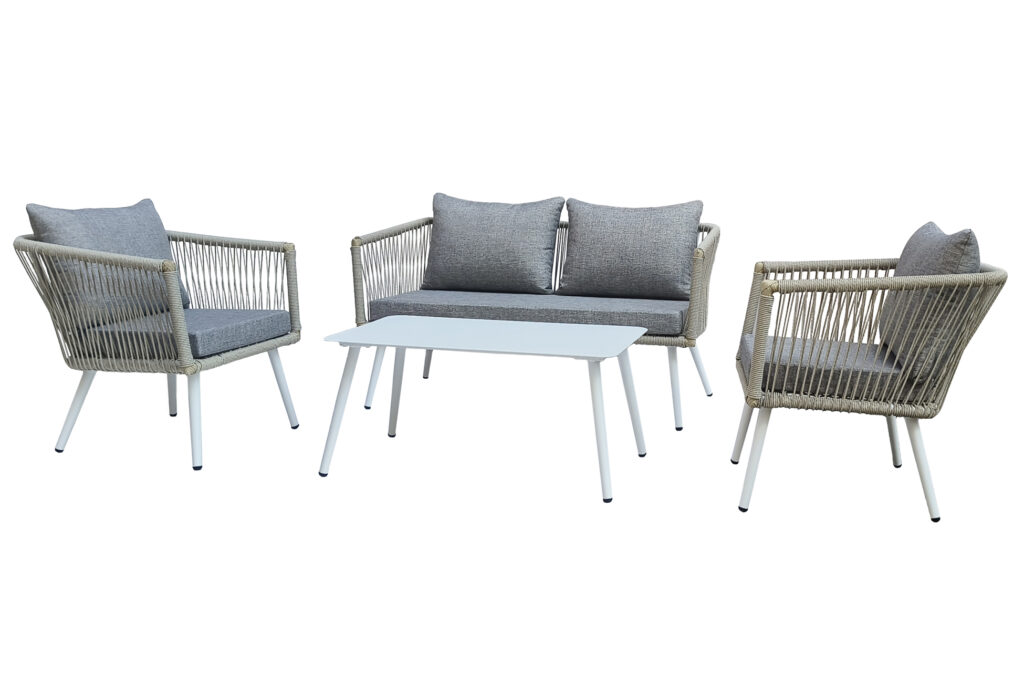 Conjunto de exterior Tirreno en aluminio y rattan gris