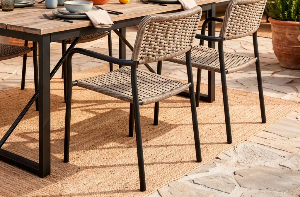Silla de exterior Sava en mimbre negro