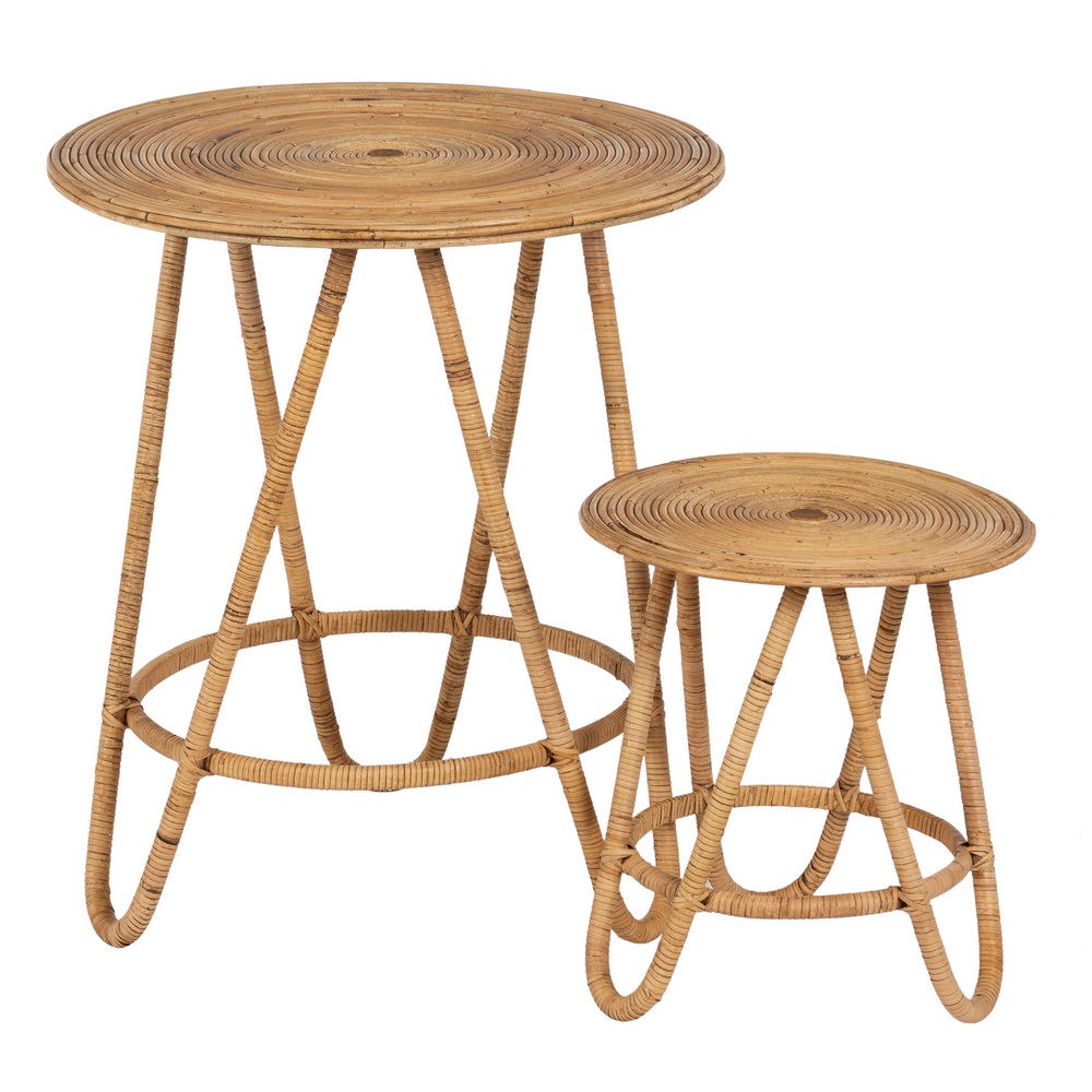Set de 2 mesa auxiliar natural ratán
