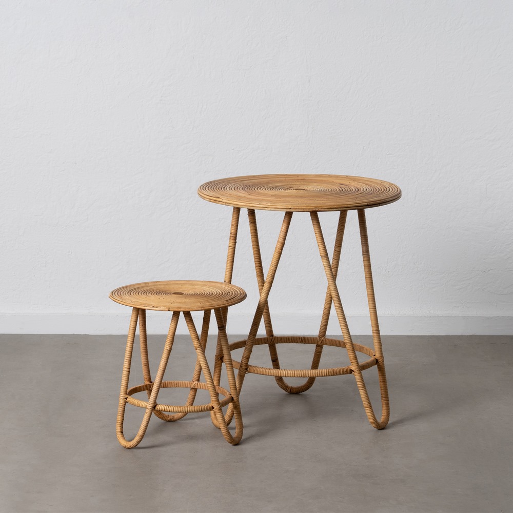 Set de 2 mesa auxiliar natural ratán