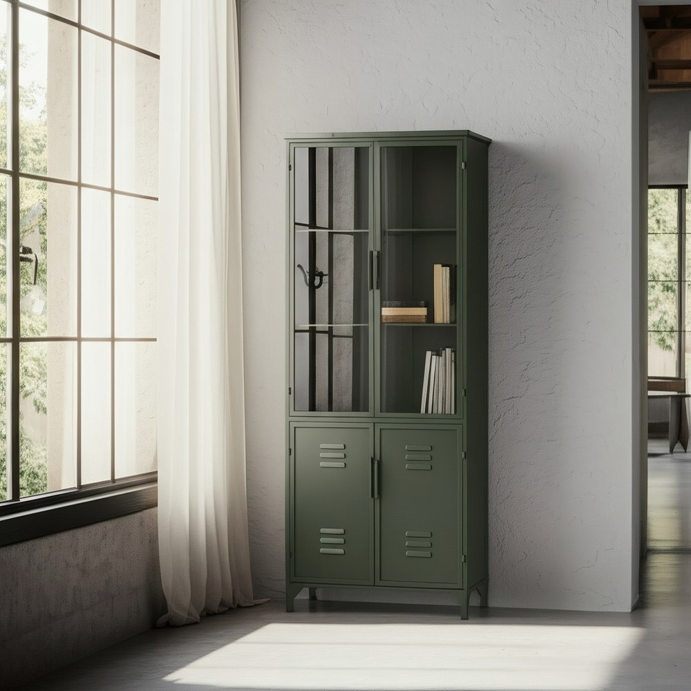 Vitrina verde menta metal y cristal