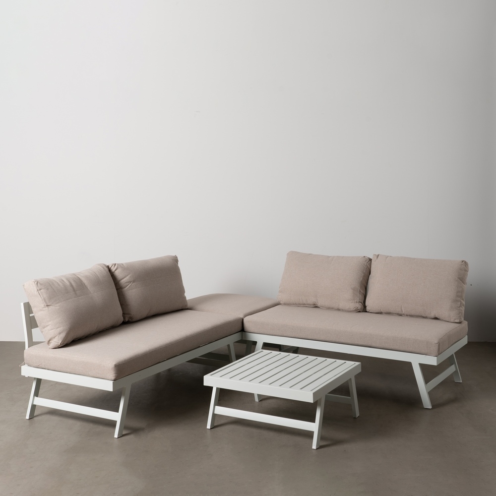 Conjunto jardín beige y blanco aluminio