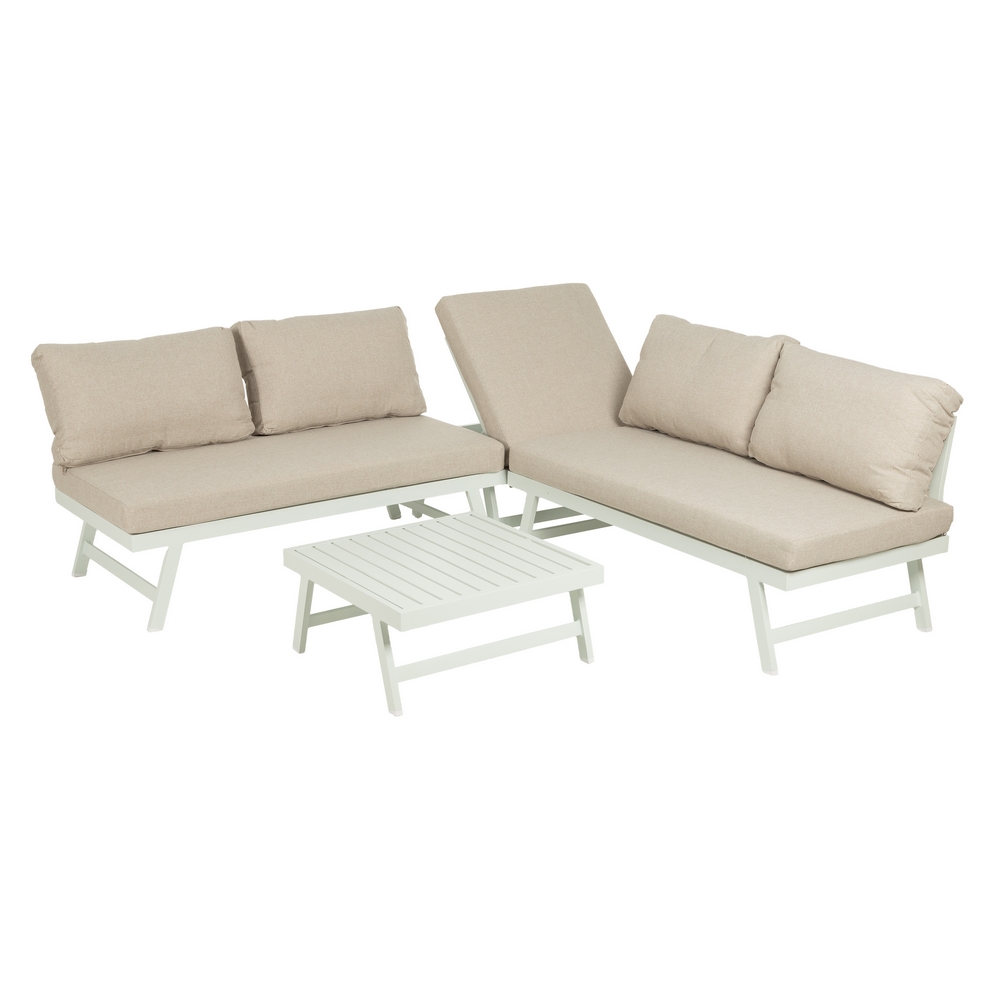 Conjunto jardín beige y blanco aluminio